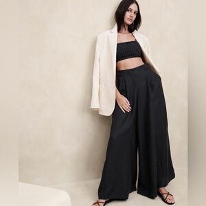 NWT Banana Republic Lina Linen Wide-Leg Pant: Black: 4 Long